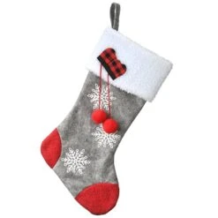 18" Gray Christmas Stocking With Snowflakes 16 18" Gray Christmas Stocking With Snowflakes -Northlight Shop D531296S