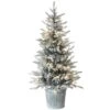 4.5ft. Pre-Lit Flocked Alpine Fir Entrance Tree In Gray Pot, Clear LED Lights -Northlight Shop D531427S 1