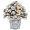 22" Pre-Lit Flocked Chiwawa Basin Pine Tree With Pinecones In Gray Pot, Clear LED Lights -Northlight Shop D531431S 1