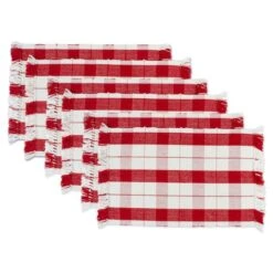 DII® Red Tinsel Plaid Fringed Placemats, 6ct. 10 DII® Red Tinsel Plaid Fringed Placemats, 6ct. -Northlight Shop D540023S 1 1