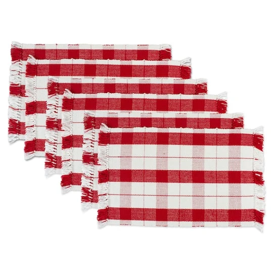 DII® Red Tinsel Plaid Fringed Placemats, 6ct. 3 DII® Red Tinsel Plaid Fringed Placemats, 6ct.
