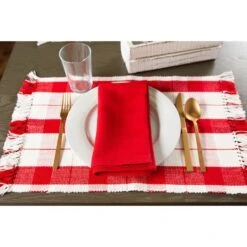 DII® Red Tinsel Plaid Fringed Placemats, 6ct. 11 DII® Red Tinsel Plaid Fringed Placemats, 6ct. -Northlight Shop D540023S 4