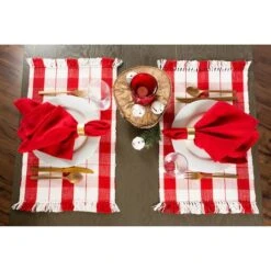 DII® Red Tinsel Plaid Fringed Placemats, 6ct. 15 DII® Red Tinsel Plaid Fringed Placemats, 6ct. -Northlight Shop D540023S 6