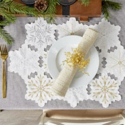 DII® Embroidered Snowflake Placemats, 4ct. -Northlight Shop D540029S 10