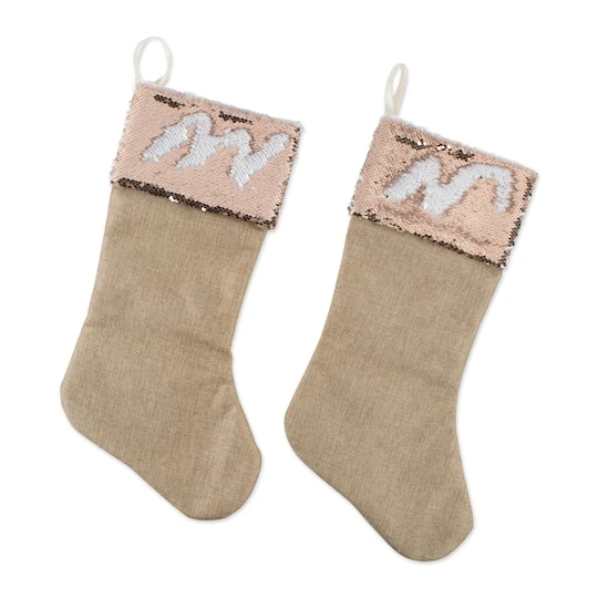 DII® Champagne Sequin Linen Holiday Stocking Set 4 DII® Champagne Sequin Linen Holiday Stocking Set - Image 2