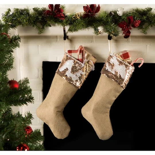 DII® Champagne Sequin Linen Holiday Stocking Set 5 DII® Champagne Sequin Linen Holiday Stocking Set - Image 3