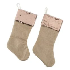 DII® Champagne Sequin Linen Holiday Stocking Set 17 DII® Champagne Sequin Linen Holiday Stocking Set -Northlight Shop D540058S 7