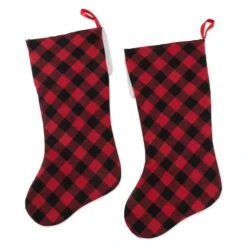 DII® Red & Black Buffalo Check Holiday Stockings Set -Northlight Shop D540060S 2