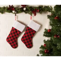 DII® Red & Black Buffalo Check Holiday Stockings Set -Northlight Shop D540060S 3