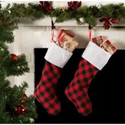 DII® Red & Black Buffalo Check Holiday Stockings Set -Northlight Shop D540060S 4