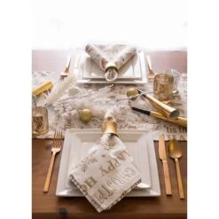 DII® 108" Gold Christmas Collage Table Runner -Northlight Shop D540100S 5