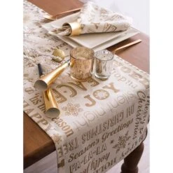 DII® 108" Gold Christmas Collage Table Runner -Northlight Shop D540100S 6
