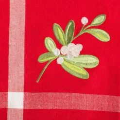 DII® 72" Red Embroidered Mistletoe Corner With Border Table Runner -Northlight Shop D540104S 2