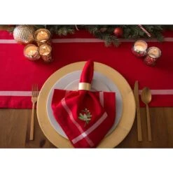 DII® 72" Red Embroidered Mistletoe Corner With Border Table Runner -Northlight Shop D540104S 6