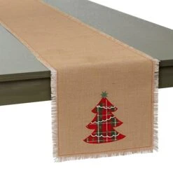 DII® 72" Embroidered Tree Burlap Table Runner -Northlight Shop D540106S 3