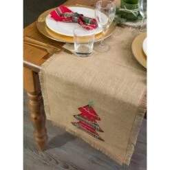 DII® 72" Embroidered Tree Burlap Table Runner -Northlight Shop D540106S 5