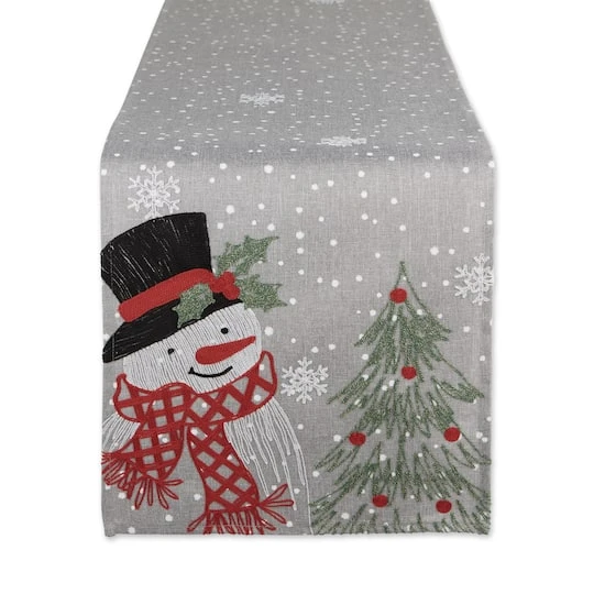 DII® 70" Grey Snowman Embroidered Table Runner 3 DII® 70" Grey Snowman Embroidered Table Runner