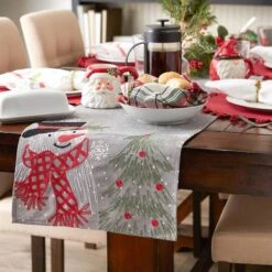 DII® 70" Grey Snowman Embroidered Table Runner 14 DII® 70" Grey Snowman Embroidered Table Runner -Northlight Shop D540118S 3
