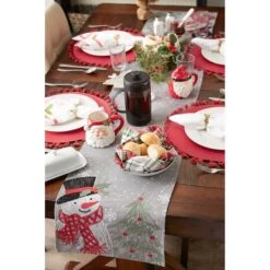 DII® 70" Grey Snowman Embroidered Table Runner 17 DII® 70" Grey Snowman Embroidered Table Runner -Northlight Shop D540118S 6