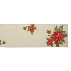 DII® 70" Cream Poinsettia Holly Embroidered Table Runner 13 DII® 70" Cream Poinsettia Holly Embroidered Table Runner -Northlight Shop D540119S 2