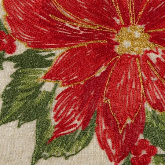 DII® 70" Cream Poinsettia Holly Embroidered Table Runner 9 DII® 70" Cream Poinsettia Holly Embroidered Table Runner - Image 7