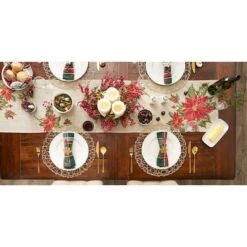 DII® 70" Cream Poinsettia Holly Embroidered Table Runner 18 DII® 70" Cream Poinsettia Holly Embroidered Table Runner -Northlight Shop D540119S 7