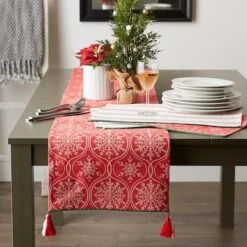 DII® 72'' Joyful Snowflakes Jacquard Reversible Table Runner 16 DII® 72'' Joyful Snowflakes Jacquard Reversible Table Runner -Northlight Shop D540135S 10