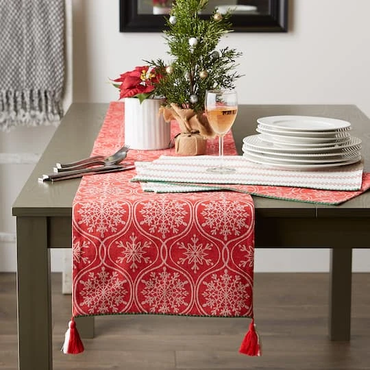 DII® 72'' Joyful Snowflakes Jacquard Reversible Table Runner 5 DII® 72'' Joyful Snowflakes Jacquard Reversible Table Runner - Image 3