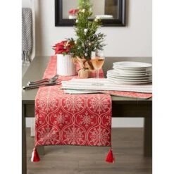 DII® 72'' Joyful Snowflakes Jacquard Reversible Table Runner 19 DII® 72'' Joyful Snowflakes Jacquard Reversible Table Runner -Northlight Shop D540135S 6