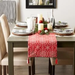 DII® 72'' Joyful Snowflakes Jacquard Reversible Table Runner 21 DII® 72'' Joyful Snowflakes Jacquard Reversible Table Runner -Northlight Shop D540135S 9