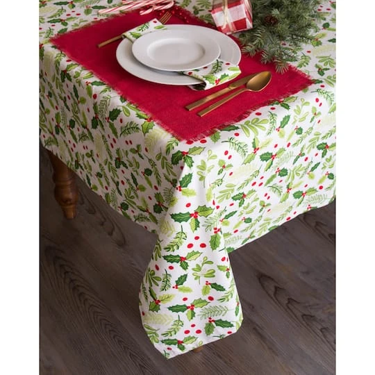 DII® 52" Boughs Of Holly Print Tablecloth 7 DII® 52" Boughs Of Holly Print Tablecloth - Image 5