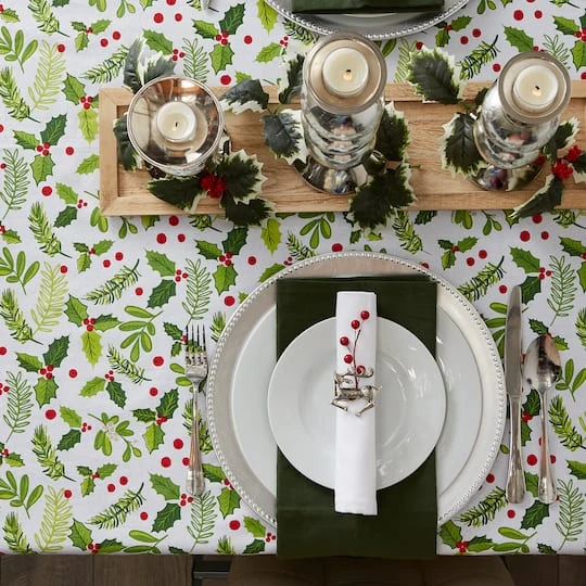 DII® 52" Boughs Of Holly Print Tablecloth 8 DII® 52" Boughs Of Holly Print Tablecloth - Image 6