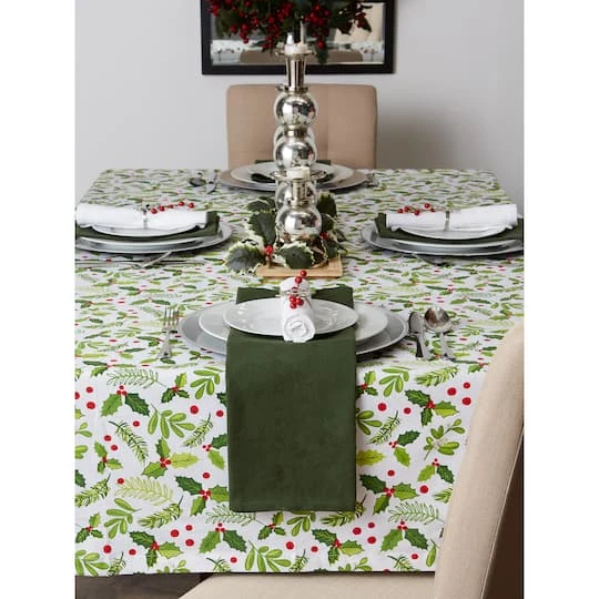 DII® 52" Boughs Of Holly Print Tablecloth 9 DII® 52" Boughs Of Holly Print Tablecloth - Image 7