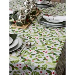 DII® 52" Boughs Of Holly Print Tablecloth 21 DII® 52" Boughs Of Holly Print Tablecloth -Northlight Shop D540184S 8