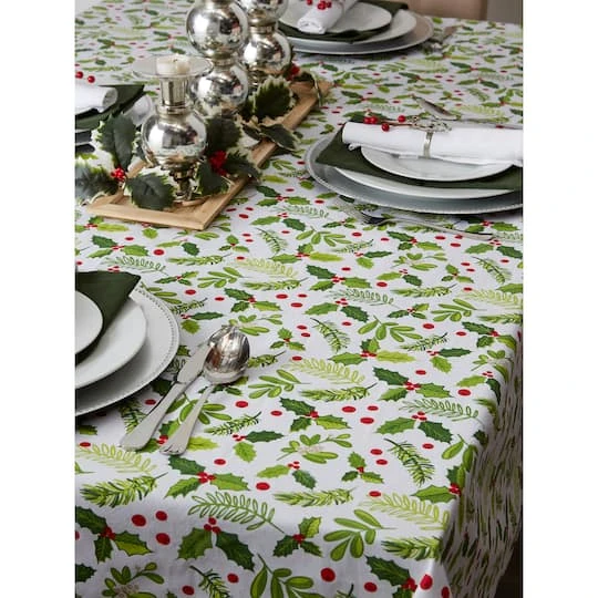 DII® 52" Boughs Of Holly Print Tablecloth 11 DII® 52" Boughs Of Holly Print Tablecloth - Image 9