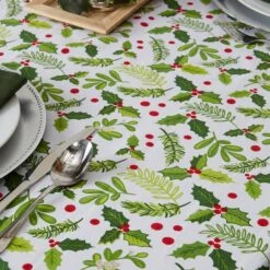 DII® 52" Boughs Of Holly Print Tablecloth 22 DII® 52" Boughs Of Holly Print Tablecloth -Northlight Shop D540184S 9