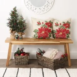 DII® Poinsettia Holly Embroidered Pillow Cover Set -Northlight Shop D540196S 3