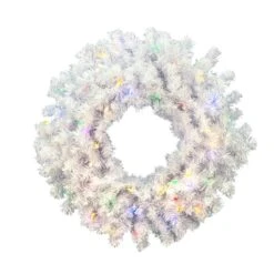 20" Multicolor LED Crystal White Pine Wreath