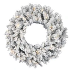 24" Pre-Lit Frosted Silver Artificial Christmas Wreath, Warm White Dura-lit LED Lights