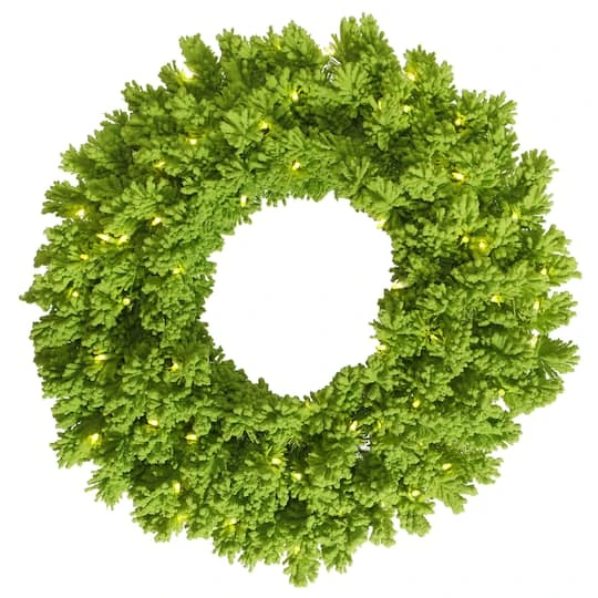30" Pre-Lit Flocked Lime Fir Artificial Christmas Wreath, Lime Dura-Lit LED Lights 4 30" Pre-Lit Flocked Lime Fir Artificial Christmas Wreath, Lime Dura-Lit LED Lights - Image 2
