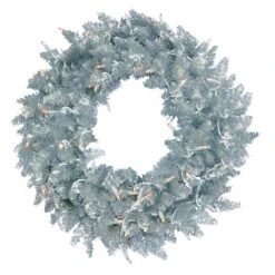36" Pre-Lit Silver Fir Artificial Christmas Wreath, Warm White Dura-Lit LED Lights -Northlight Shop D575344S 1 1