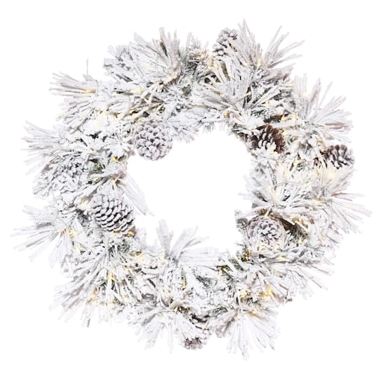 48" Pre-Lit Flocked Atka Artificial Christmas Wreath, Warm White Wide Angle 3mm LED Lights 3 48" Pre-Lit Flocked Atka Artificial Christmas Wreath, Warm White Wide Angle 3mm LED Lights