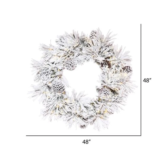 48" Pre-Lit Flocked Atka Artificial Christmas Wreath, Warm White Wide Angle 3mm LED Lights 5 48" Pre-Lit Flocked Atka Artificial Christmas Wreath, Warm White Wide Angle 3mm LED Lights - Image 3