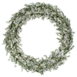 60" Pre-Lit Flocked Kiana Artificial Christmas Wreath, Warm White Dura-Lit® LED Mini Lights -Northlight Shop D575351S 2