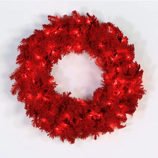30" Red LED Lights Flocked Red Fir Artificial Christmas Wreath 4 30" Red LED Lights Flocked Red Fir Artificial Christmas Wreath - Image 2