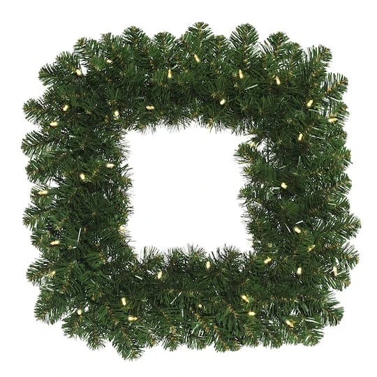 30" Oregon Fir Square Wreath, Warm White LED Wide Angle Lights 3 30" Oregon Fir Square Wreath, Warm White LED Wide Angle Lights