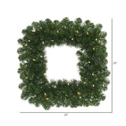 24" Pre-Lit Oregon Fir Christmas Square Wreath, Warm White LED Lights -Northlight Shop D575417S 2
