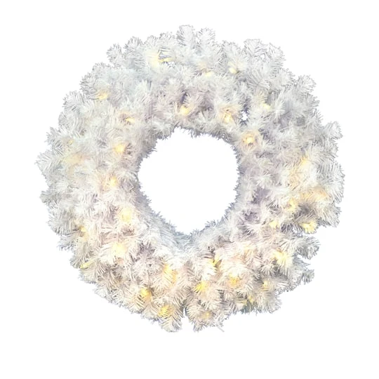36" Pre-Lit Crystal White Spruce Christmas Wreath, Warm White LED Lights 4 36" Pre-Lit Crystal White Spruce Christmas Wreath, Warm White LED Lights - Image 2
