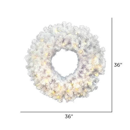 36" Pre-Lit Crystal White Spruce Christmas Wreath, Warm White LED Lights 6 36" Pre-Lit Crystal White Spruce Christmas Wreath, Warm White LED Lights - Image 4