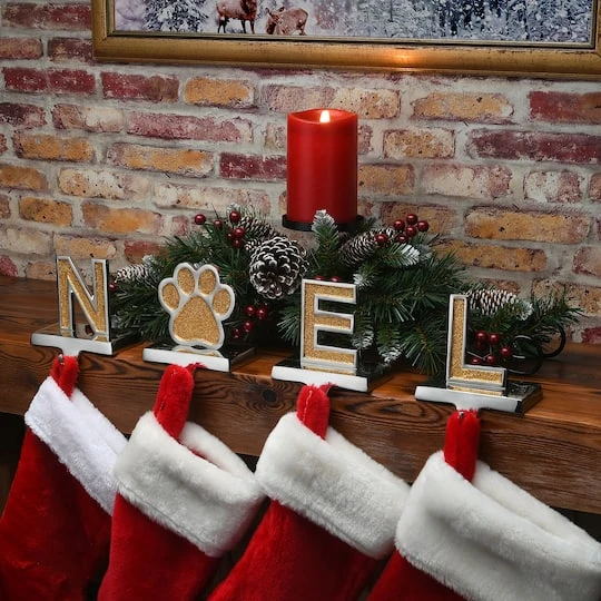 5" Gold Sparkle NOEL Stocking Holders, 4ct. 5 5" Gold Sparkle NOEL Stocking Holders, 4ct. - Image 3
